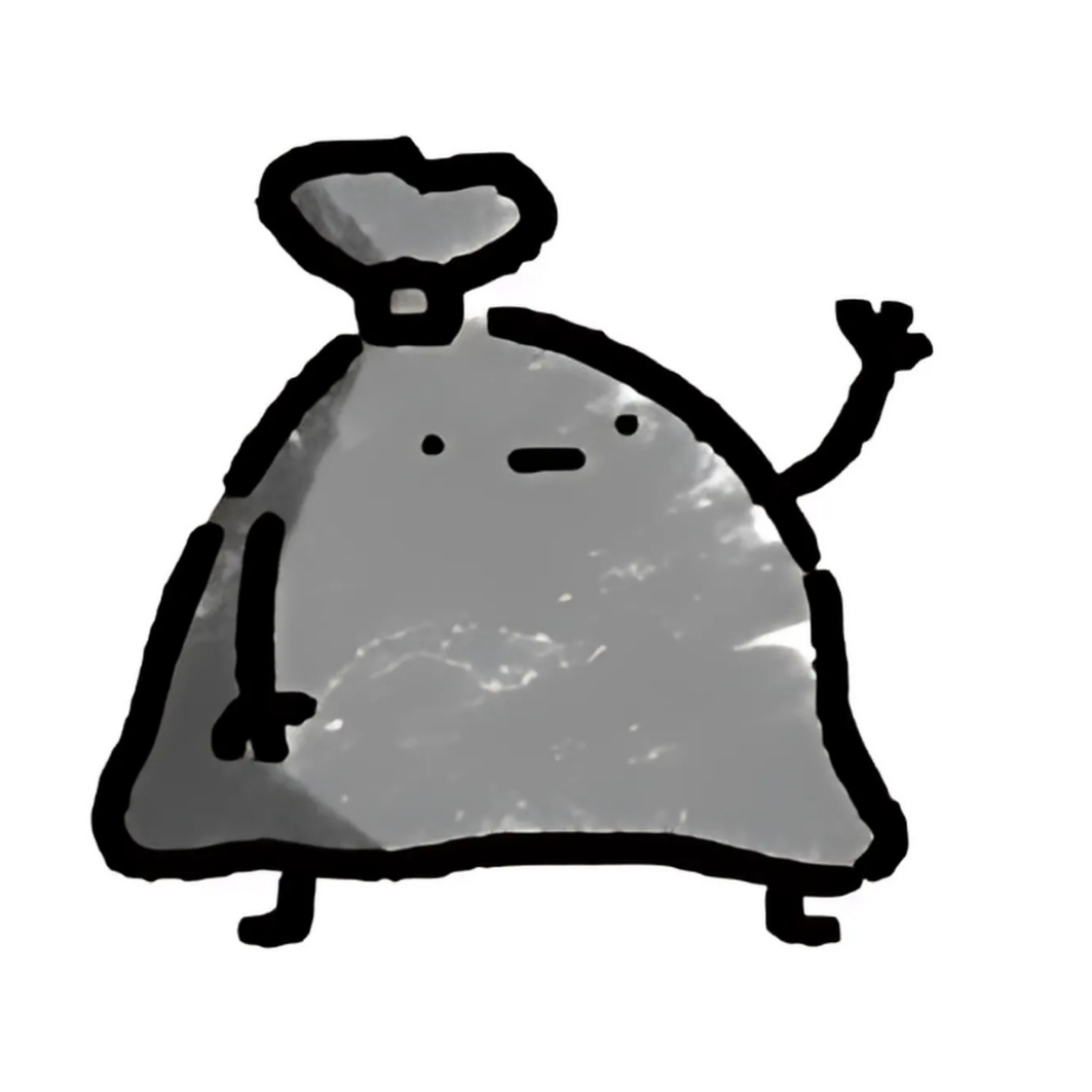 ゴミholy trash waving, a cute doodled trash bag character