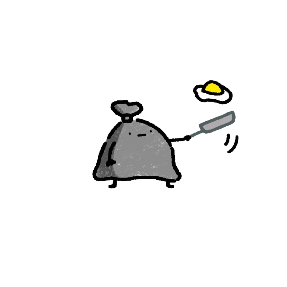 ゴミholy trash flipping an egg in a pan